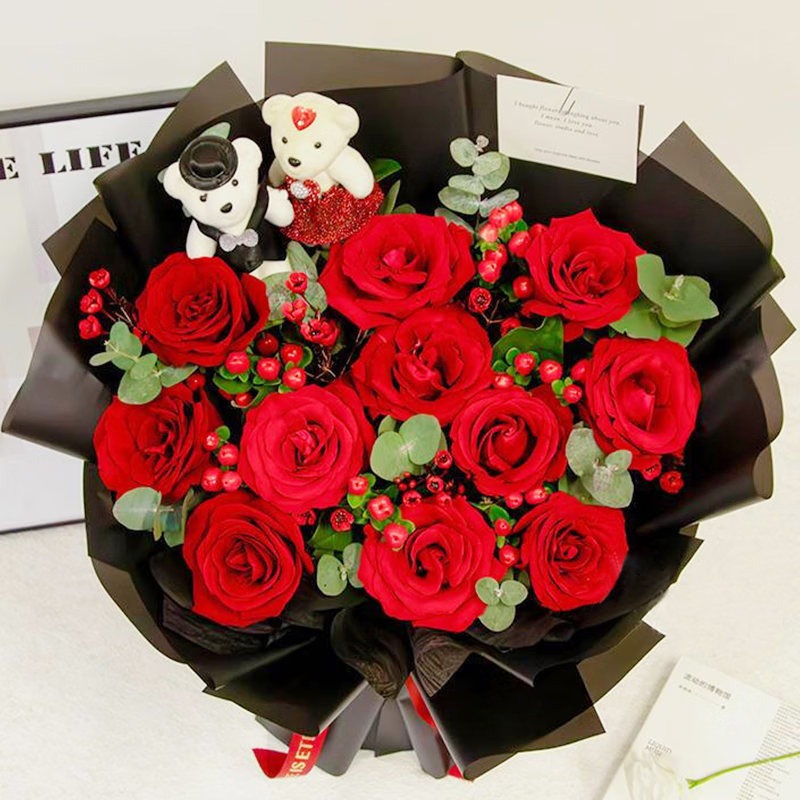 【一生一世】台灣同城配送情人節11朵紅玫瑰表白鮮花速遞玫瑰香槟花束玫瑰四季開花濃香綠植物