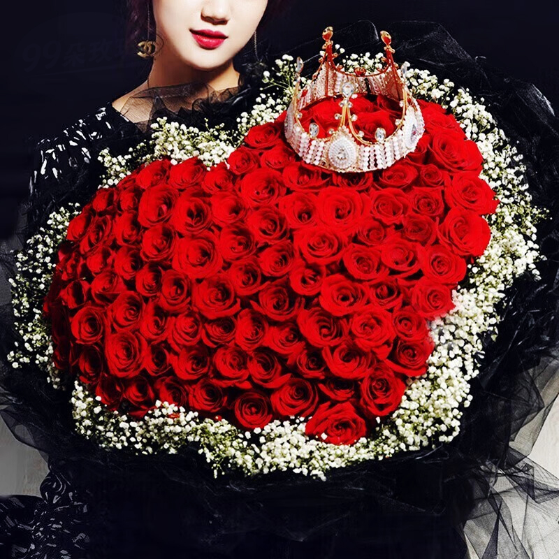 【長長久久】台灣同城配送情人節99朵紅玫瑰表白鮮花速遞玫瑰香槟花束玫瑰四季開花濃香綠植物