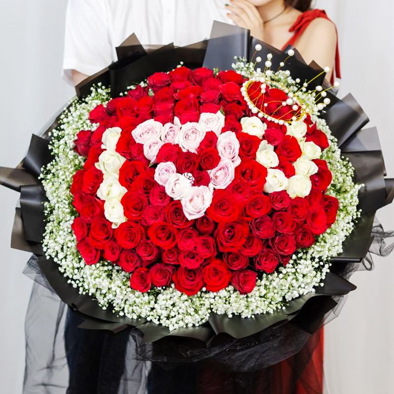 【長長久久】台灣同城配送情人節99朵紅玫瑰表白鮮花速遞玫瑰香槟花束玫瑰四季開花濃香綠植物