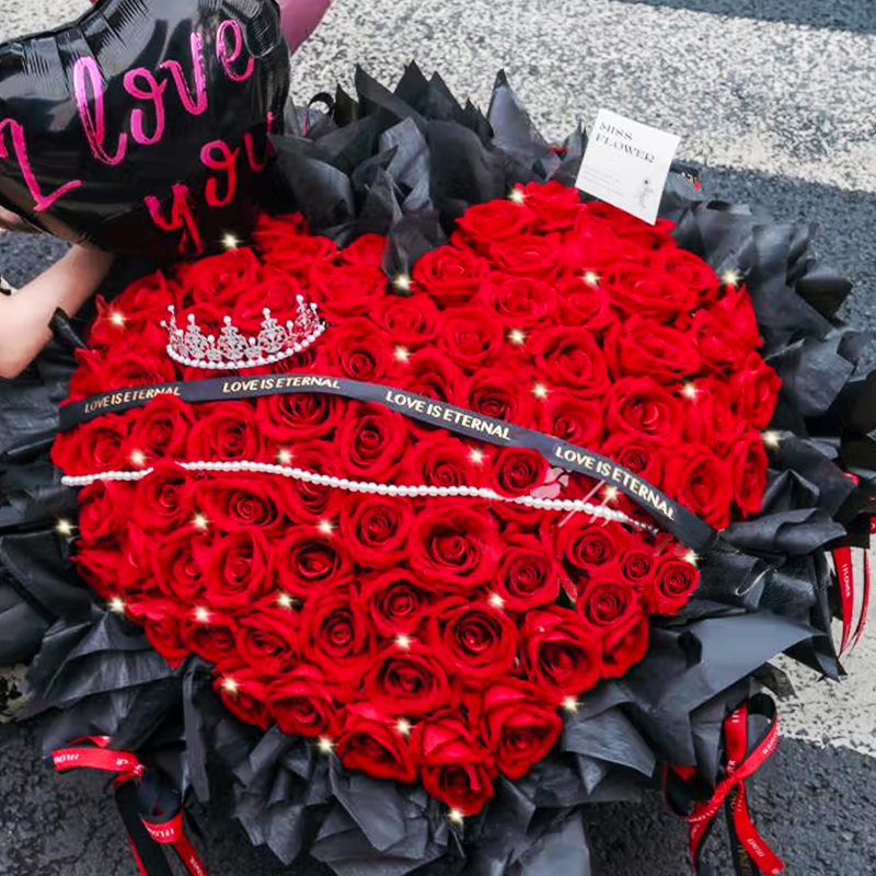 【長長久久】台灣同城配送情人節99朵紅玫瑰表白鮮花速遞玫瑰香槟花束玫瑰四季開花濃香綠植物