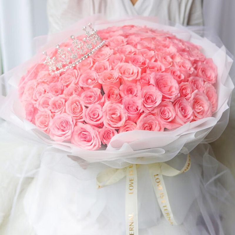 【長長久久】台灣同城配送情人節99朵紅玫瑰表白鮮花速遞玫瑰香槟花束玫瑰四季開花濃香綠植物