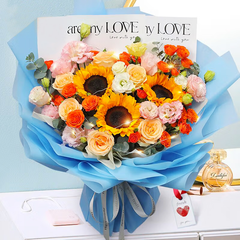 【前程似錦】台灣同城配送向日葵花束成人畢業禮鮮花生日花束送女士媽媽向日葵玫瑰混搭花束