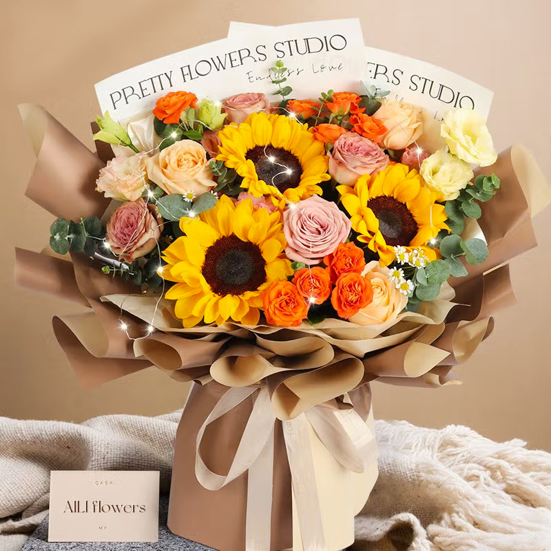 【前程似錦】台灣同城配送向日葵花束成人畢業禮鮮花生日花束送女士媽媽向日葵玫瑰混搭花束