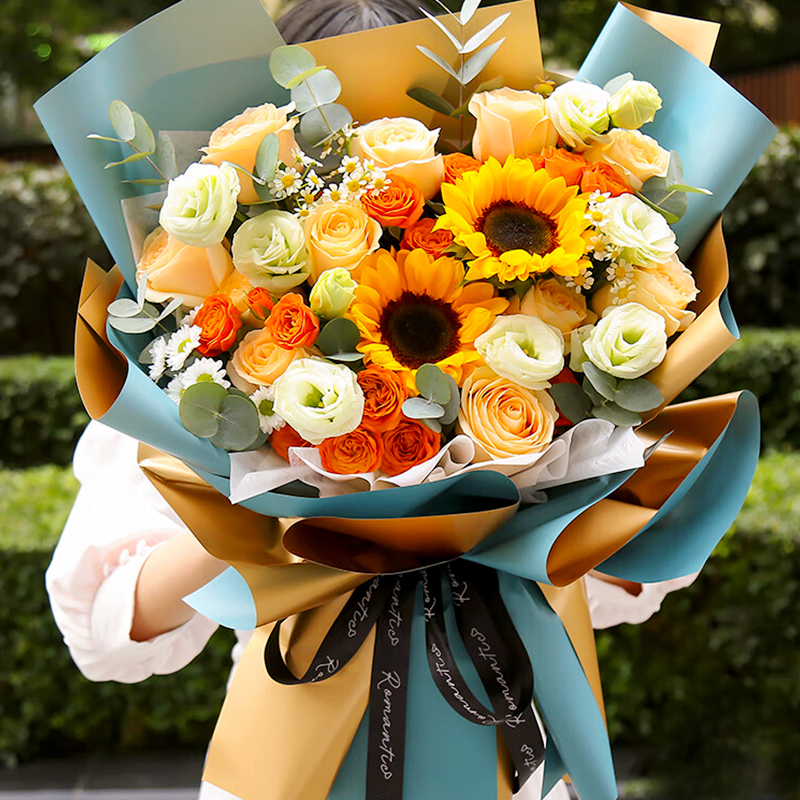 【金榜題名】台灣同城配送向日葵花束成人畢業禮鮮花生日花束送女士媽媽向日葵玫瑰混搭花束