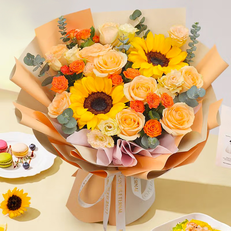 【金榜題名】台灣同城配送向日葵花束成人畢業禮鮮花生日花束送女士媽媽向日葵玫瑰混搭花束