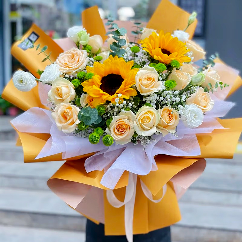 【金榜題名】台灣同城配送向日葵花束成人畢業禮鮮花生日花束送女士媽媽向日葵玫瑰混搭花束