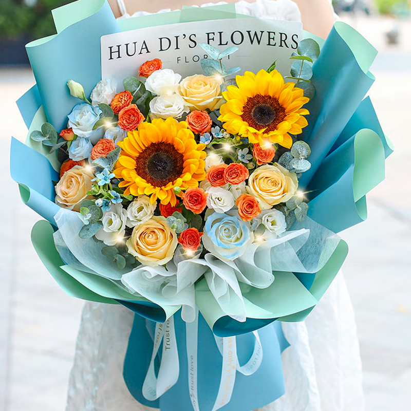 【金榜題名】台灣同城配送向日葵花束成人畢業禮鮮花生日花束送女士媽媽向日葵玫瑰混搭花束