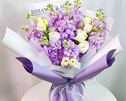 【沉魚落雁】台灣同城配送紫羅蘭花束成人畢業禮鮮花生日花束送女士媽媽白羅蘭玫瑰混搭花束