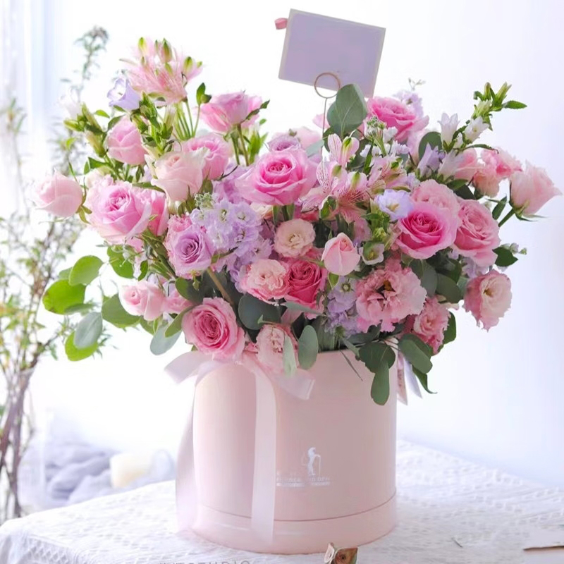 【百年好合】台灣同城配送鮮花速遞粉玫瑰向日葵混搭抱抱桶生日禮物