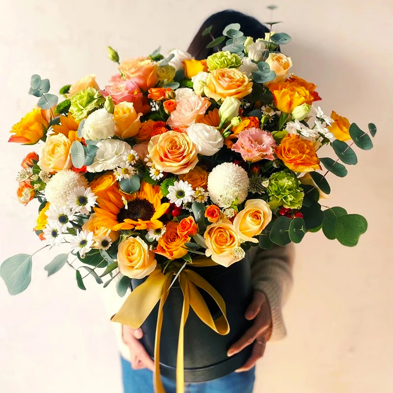 【百年好合】台灣同城配送鮮花速遞粉玫瑰向日葵混搭抱抱桶生日禮物